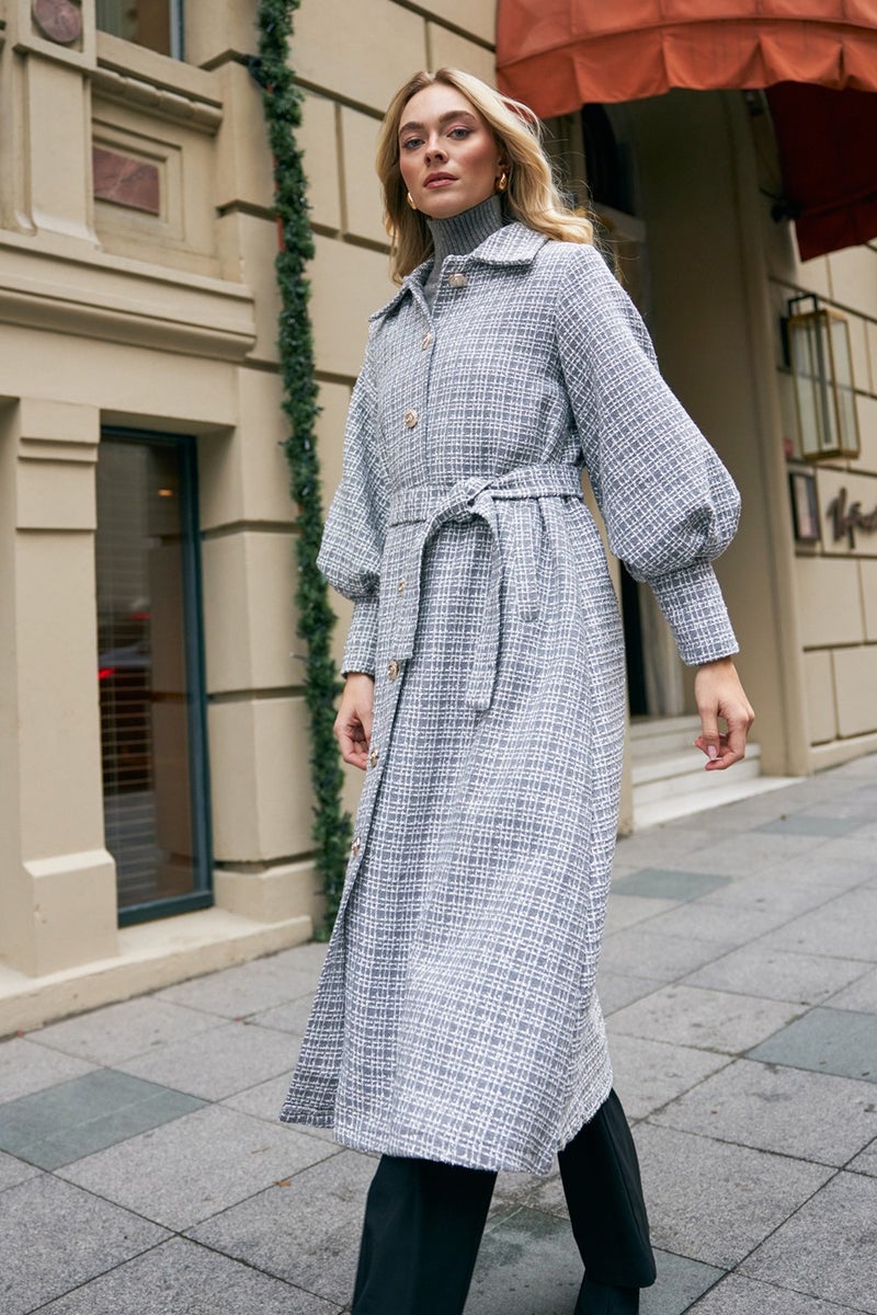 Vavinor Balloon Sleeve Belted Coat - Grey - Image 2