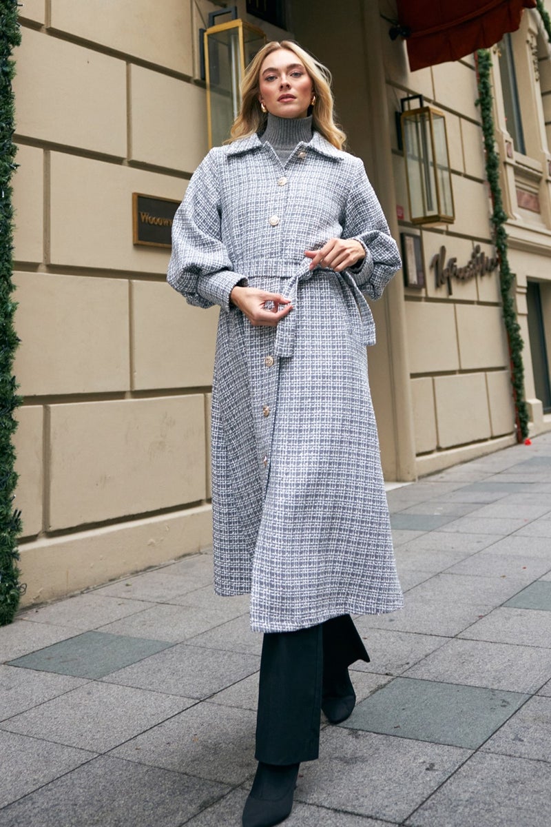 Vavinor Balloon Sleeve Belted Coat - Grey - Image 4