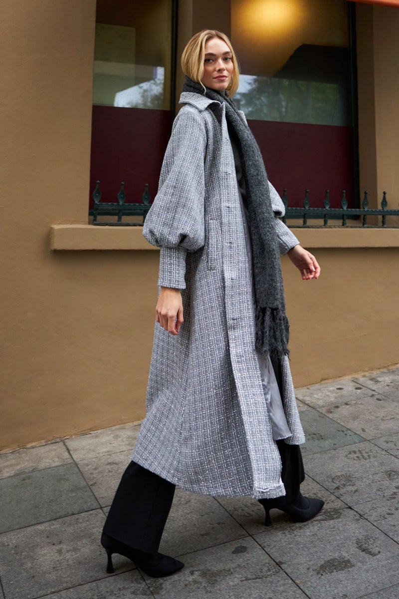 Vavinor Balloon Sleeve Belted Coat - Grey - Image 3