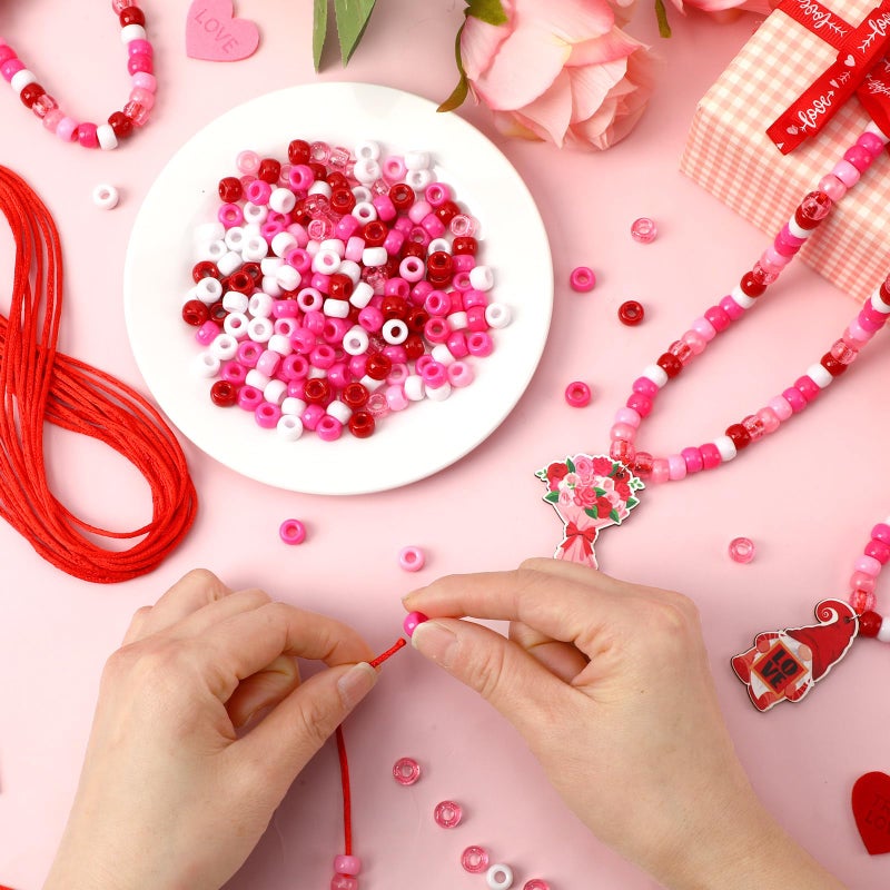 DTOFOOT 24 Set Valentine's Day Craft Kit, DIY Valentine Bead Necklaces Red Pink Heart Chocolate Ludy Bugs Crafts Gifts Classroom Activity Supplies Party Favor - Image 3