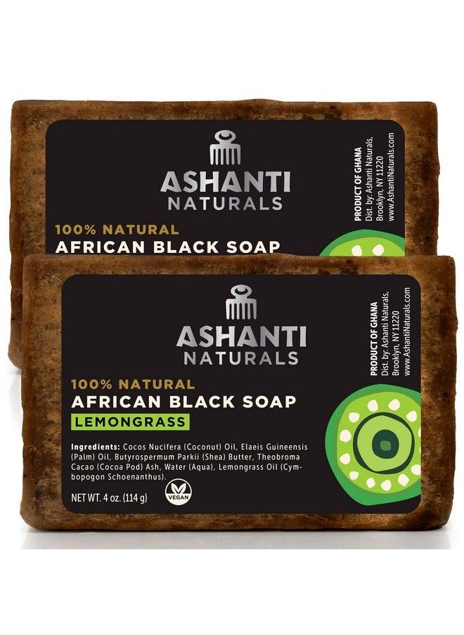 Ashanti Naturals - African Black Soap Bar : Scented Natural Black Soap With Raw Shea Butter And Coconut Oil 2Pk 4Oz Bars (Lemongrass) - Image 1