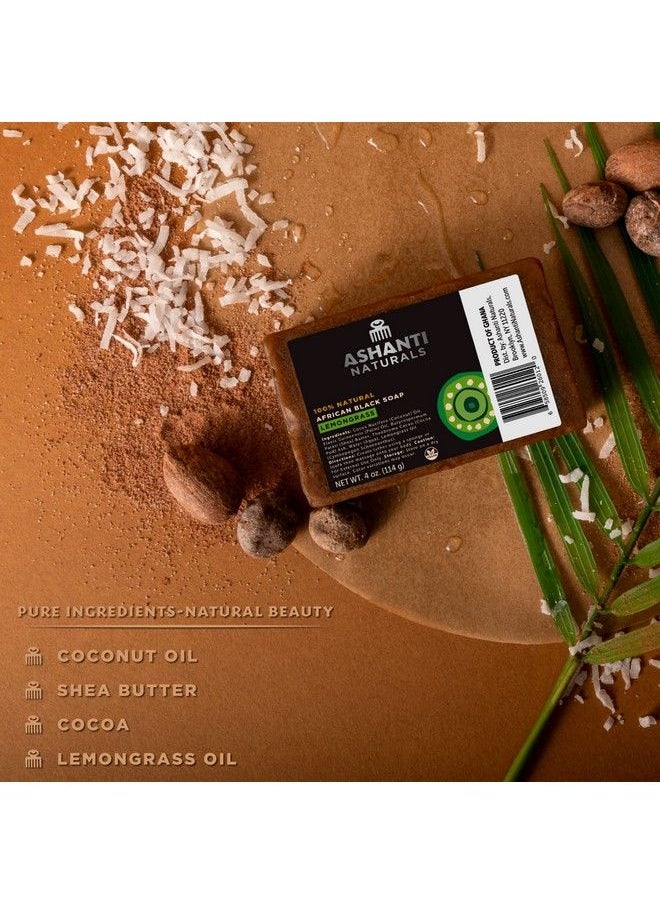 Ashanti Naturals - African Black Soap Bar : Scented Natural Black Soap With Raw Shea Butter And Coconut Oil 2Pk 4Oz Bars (Lemongrass) - Image 1