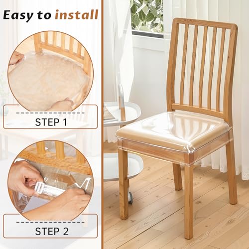 Zipcase 4 Pack Stain, Water and Kitty Scratch Resistant Clear Dining Chair Covers/Slipcovers Chair Protector Waterproof PVC Material, 17”D x 18”W x 4”H with Adjustable Belt Strap, Set of 4 - Image 5