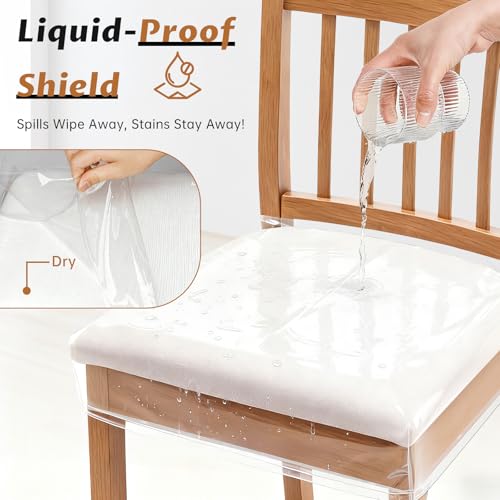 Zipcase 4 Pack Stain, Water and Kitty Scratch Resistant Clear Dining Chair Covers/Slipcovers Chair Protector Waterproof PVC Material, 17”D x 18”W x 4”H with Adjustable Belt Strap, Set of 4 - Image 2