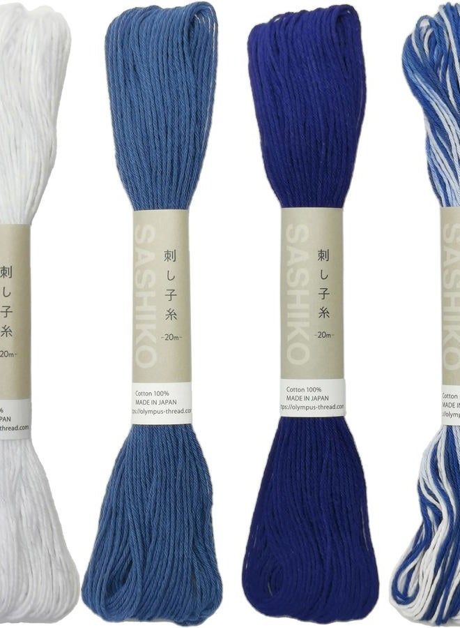 Olympus Sashiko Thread 20m(21.8yds) 4skeins Color Bundles (#52,#01,#10,#18) 100% Cotton - Image 1