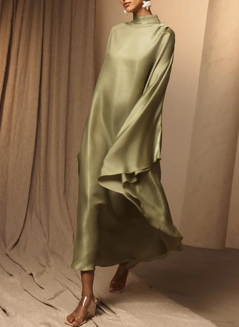 Lichi  Loose maxi dress with rhinestones on collar for Women | Best Price UAE