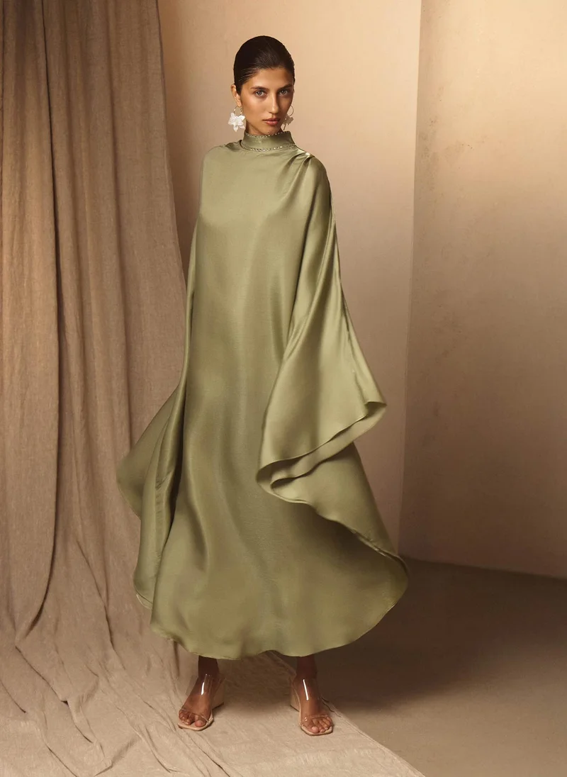 Lichi  Loose maxi dress with rhinestones on collar for Women | Best Price UAE