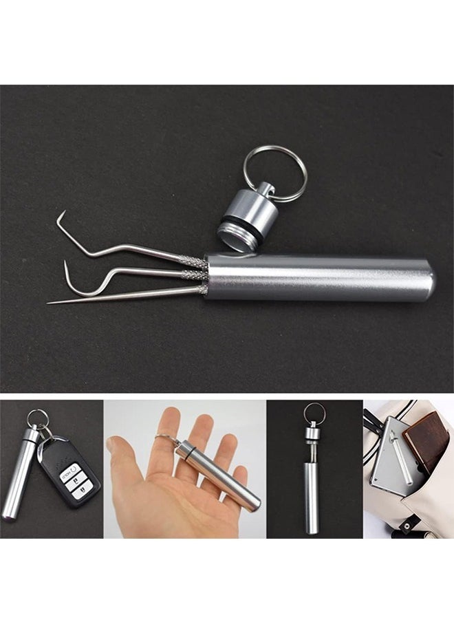 Generic - Dental Floss Picks Toothpicks, Portable Stainless Steel Tooth Pick Set, Reusable Tooth Stains Remover Dental Tool Teeth Cleaning Tools with Holder for Outdoor Picnic Camping Travel (Silver) - Image 1