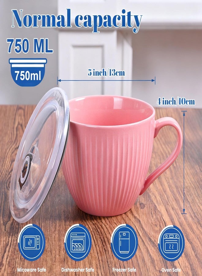 Hoilse Ceramic Soup Bowl with Handle,24 oz Large Coffee Mugs, Jumbo Soup Mugs With Lids for Breakfast Cereal, Oatmeal, Coffee,Tea,Dishwasher & Dishwasher Safe,Housewarming Wedding Gift,1PC (Pink) - Image 2