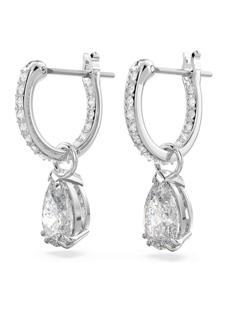 SWAROVSKI - Stilla hoop earrings Pear cut, White, Rhodium plated - Image 1