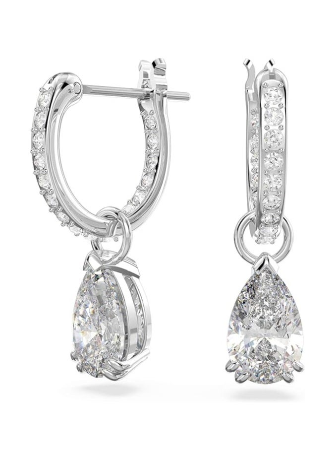 SWAROVSKI - Stilla hoop earrings Pear cut, White, Rhodium plated - Image 1