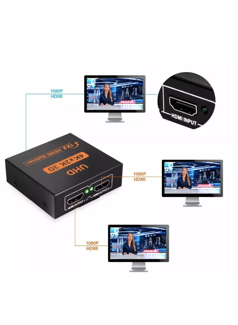 HDMI Splitter 1 In 2 Out – 4K Ultra HD, 1080p, 3D Support – High-Quality Adapter for Duplicating One Source to Two Displays Simultaneously - Image 2