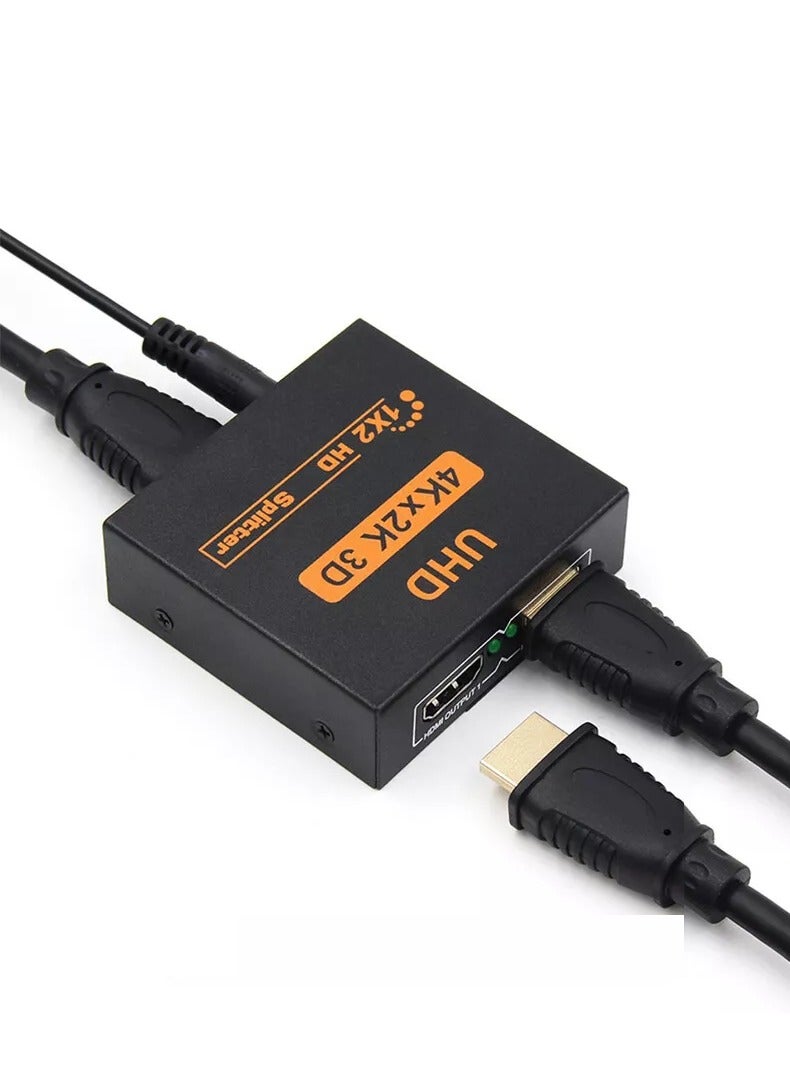 HDMI Splitter 1 In 2 Out – 4K Ultra HD, 1080p, 3D Support – High-Quality Adapter for Duplicating One Source to Two Displays Simultaneously - Image 1