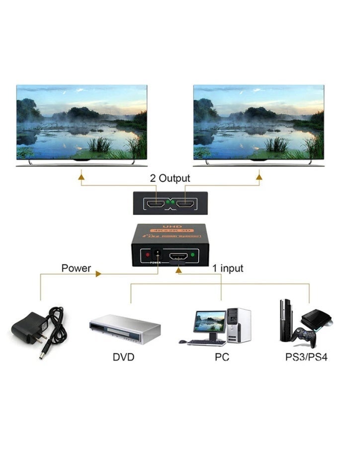 محوّل اتش دي عالي الجودة – 1 مدخل إلى 2 مخرج – يدعم 4K، 1080p، و3D – لتوصيل شاشة واحدة إلى شاشتين بنفس الوقت - Image 5