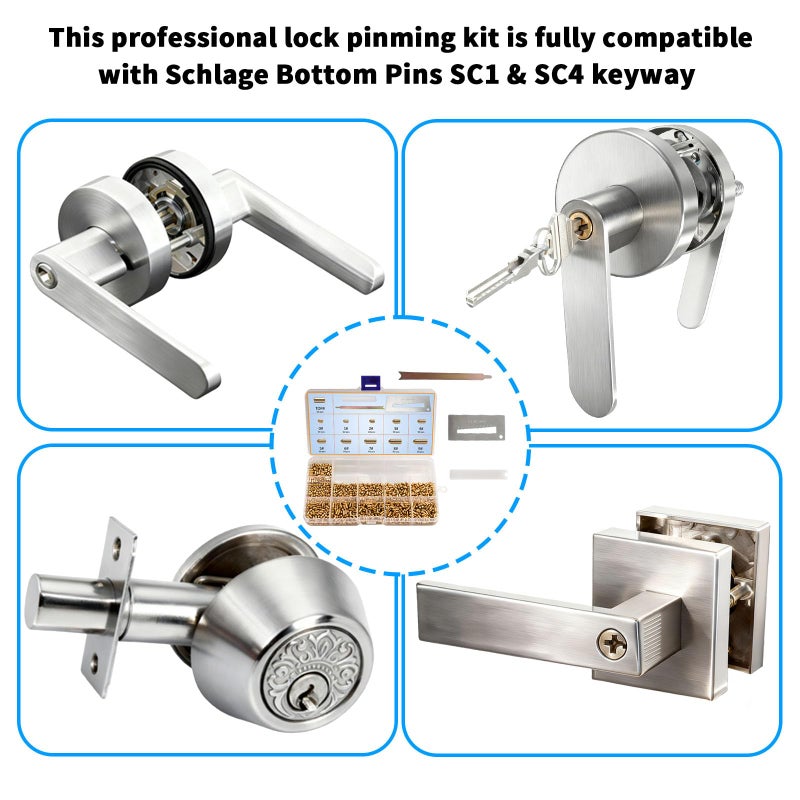 EAORBD SC1/SC4 Keyway Re-Key Kit Compatible with Schlage Rekeying Kit for Home Security, Patio Door Lock Pinning Kit with Bottom Pins (0-9, 50 Each) DIY Rekey Kit - Image 5