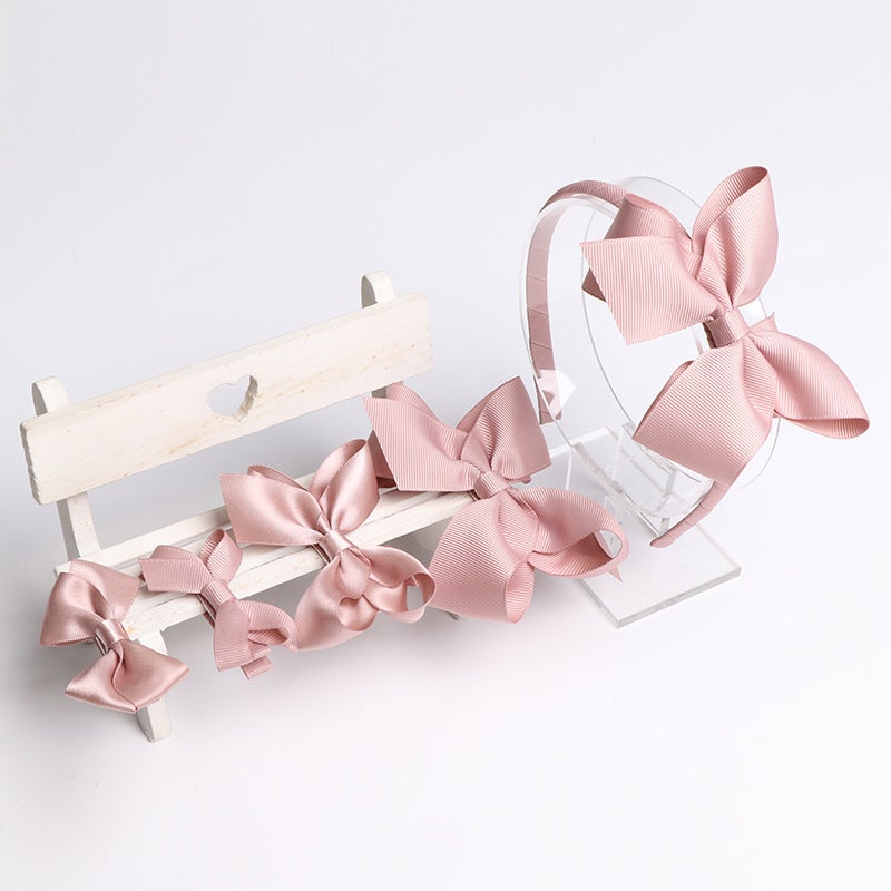 Generic Handmade Cloth Ribbon Hair Clip Set for Kids MS1138 classical powder five-piece set (full package)