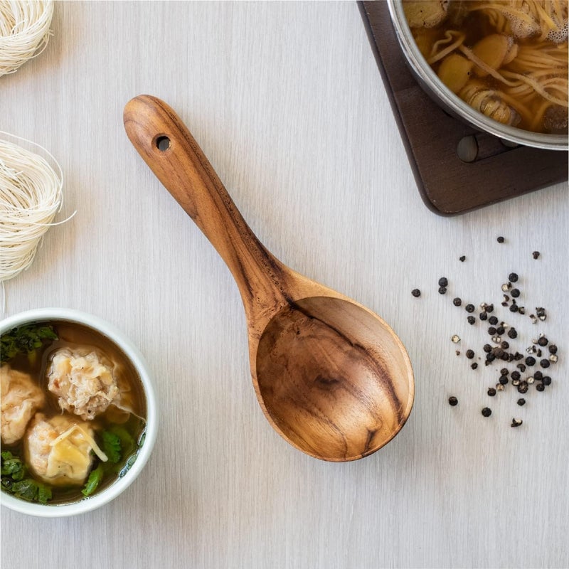 FAAY مغرفة قصيرة المقبض، أداة مطبخ خشبية صديقة للبيئة، مغرفة صلصة ذات حبيبات فريدة منحوتة باليد - Image 5