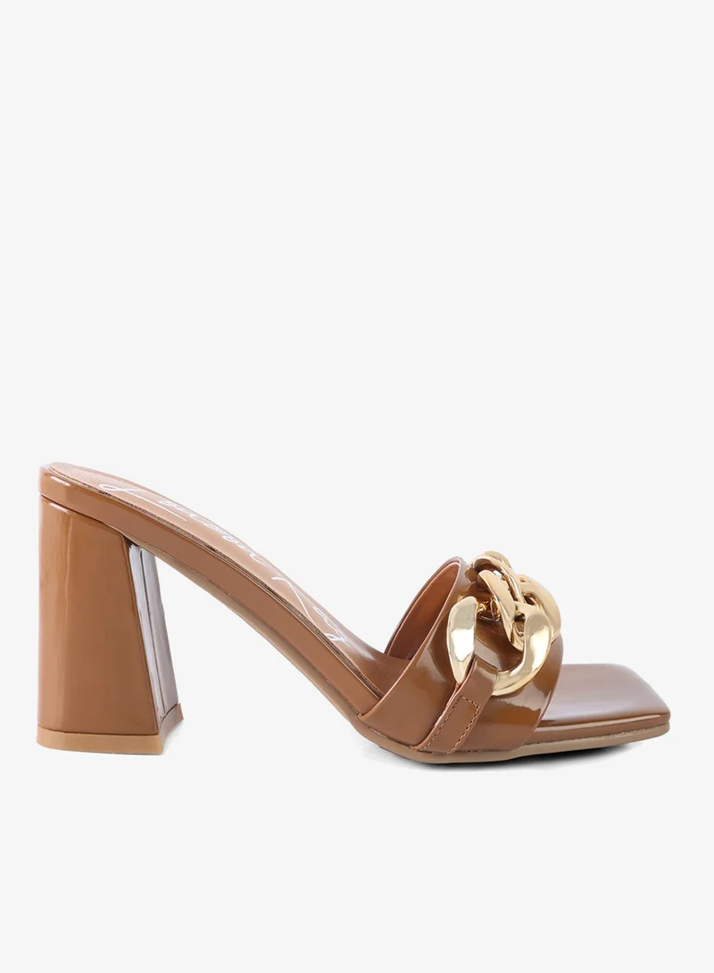 Macchiato Metal Chain Detail Patent PU Sandal