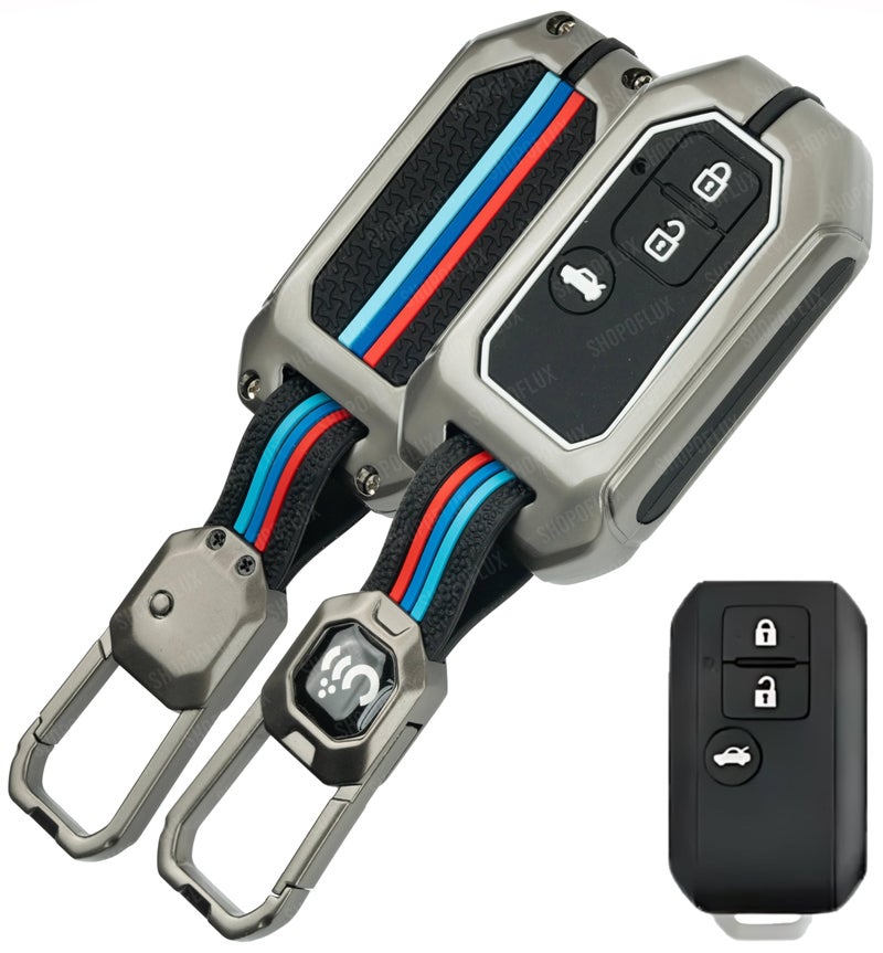 SHOPOFLUX Metal key Cover Compatible with Suzuki Dzire | Victoris | Ertiga 3 button smart key (Pack 1) (Black Silicone) - Image 1