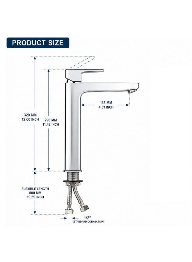 NOVEX Matte Black Bathroom Faucet – Brass Single Handle Tall Body Vessel Sink Faucet, Deck Mount Basin Mixer Tap for Lavatory Vanity Wash Basin - Image 3