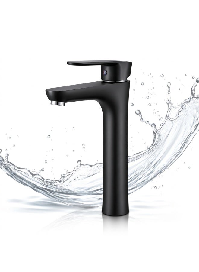 NOVEX Matte Black Bathroom Faucet – Brass Single Handle Tall Body Vessel Sink Faucet, Deck Mount Basin Mixer Tap for Lavatory Vanity Wash Basin - Image 1