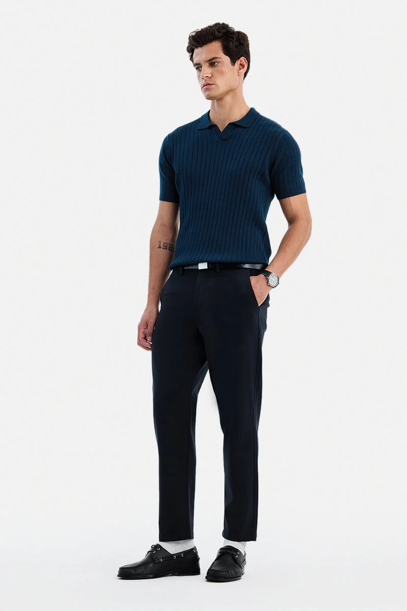 SNITCH Navy Textured Regular Fit Casual Chinos