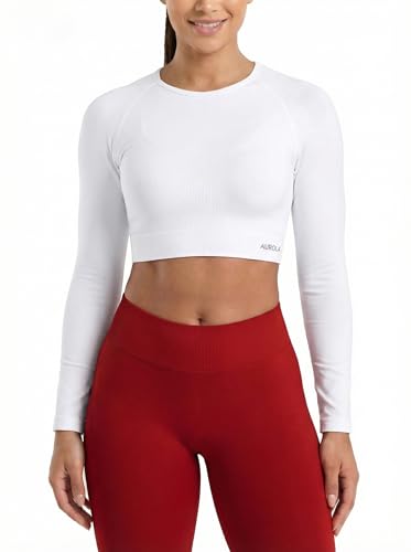 AUROLA Serpent Snake Long Sleeve Shirts for Women Seamless Workout Crop Tops Crew Neck Cropped T Shirt Athletic YogaSolidCrescent WhiteL - Image 1