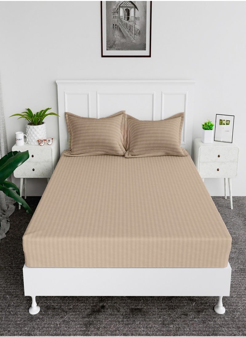 MAXQON - 2-Set Fitted Bed Sheets +  Pillow Covers, King/Queen/Double/Single Sizes, Color Beige - Image 1