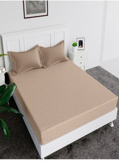 MAXQON 2-Set Fitted Bed Sheets +  Pillow Covers, King/Queen/Double/Single Sizes, Color Beige  - Image 2