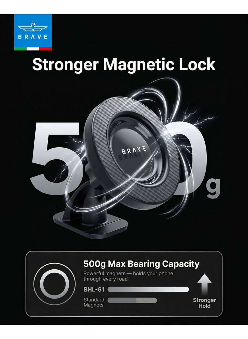 Brave MagSafe Magnetic Car Phone Holder | 2-in-1 Car Mount for Dashboard & Air Vent, 360° Adjustable Design, Ultra-Stable Carbon Fiber Finish | Universal Magnetic Phone Holder Compatible with iPhone 17 Pro Max, 17 Pro, 17, 16 Pro Max, 16 Pro, 16, 15, 14, 13, 12 | Samsung Galaxy S26 Ultra, S26, S25 Ultra, S25, S24, S23 | Google Pixel, OnePlus, Xiaomi & More | Black - Image 5