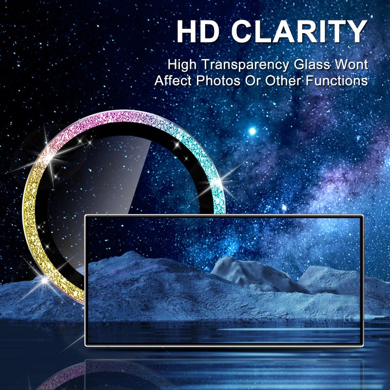 Avocase for Samsung Galaxy S25 Ultra Camera Lens Protector, Individual Metal Ring Tempered Glass Lens Cover, [Strong Adsorption] Scratch Resistant Ultra-Thin HD Clear Lens Cover,1 Set-Colorful Sparkly - Image 4