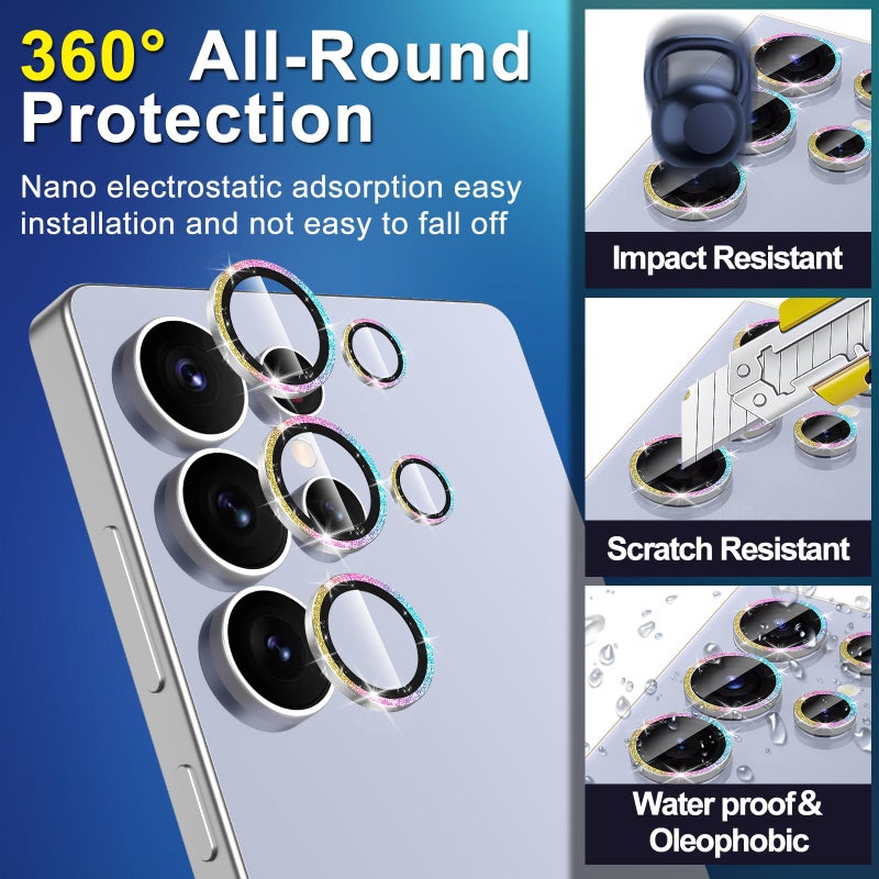 Avocase for Samsung Galaxy S25 Ultra Camera Lens Protector, Individual Metal Ring Tempered Glass Lens Cover, [Strong Adsorption] Scratch Resistant Ultra-Thin HD Clear Lens Cover,1 Set-Colorful Sparkly - Image 3