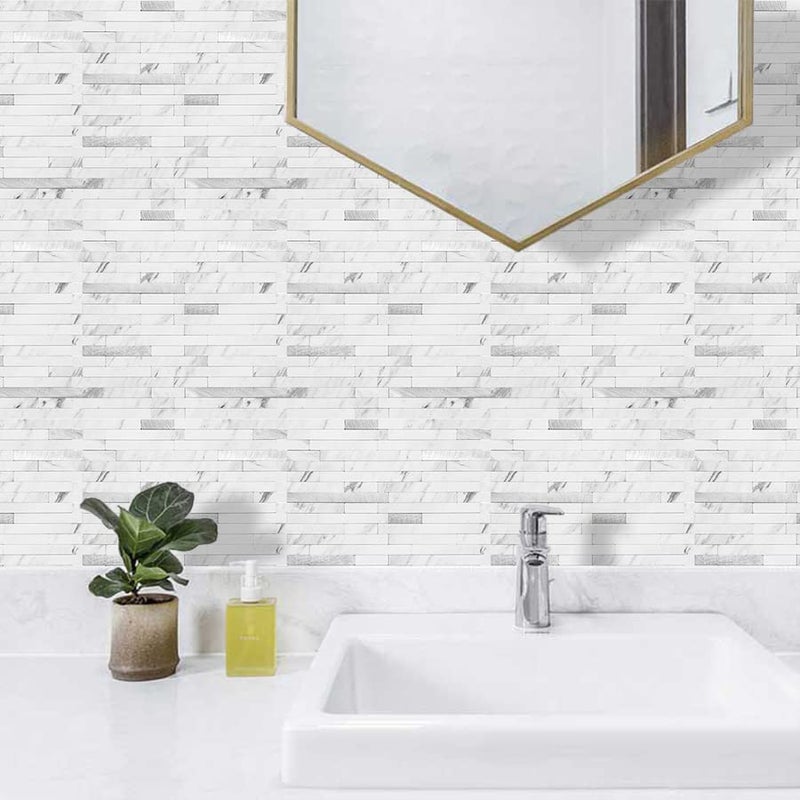 AULIGET 40 Sheets Faux Stone Peel and Stick Backsplash, White Marble Look PVC Wall Tiles Stick on Backsplash for Kitchen - Image 4