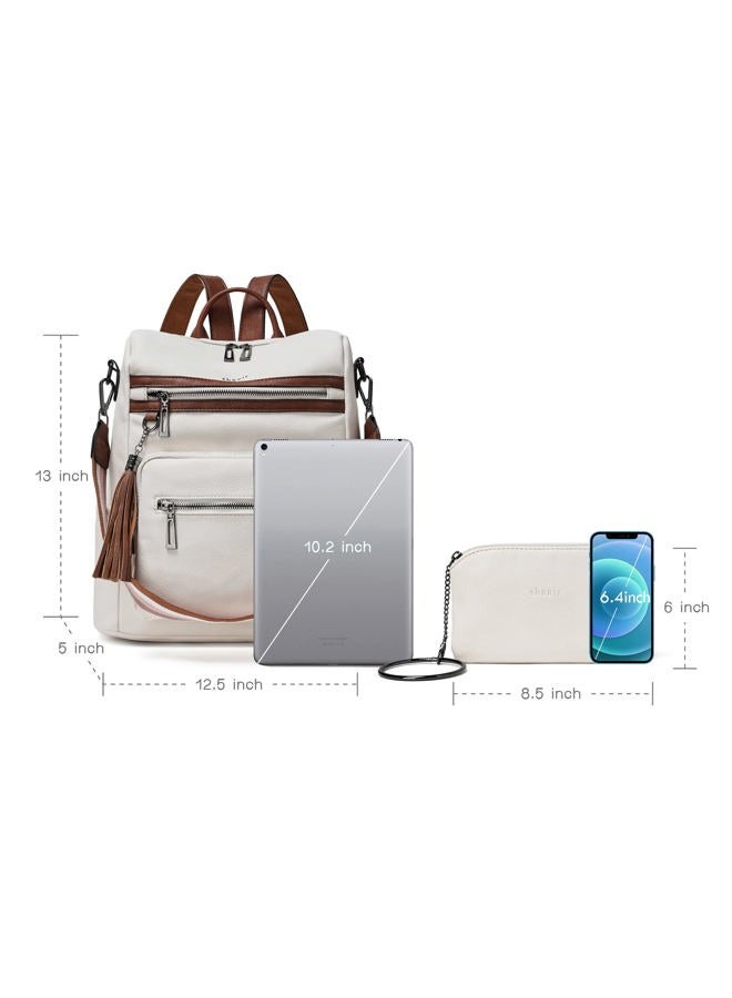 Shrrie Women's Backpack with Wallet, Stylish Backpack, PU Leather, Waterproof, Anti-Theft, Convertible Shoulder Bag for Travel, Work, School, University, Shopping, Beige with Brown, M - Image 3