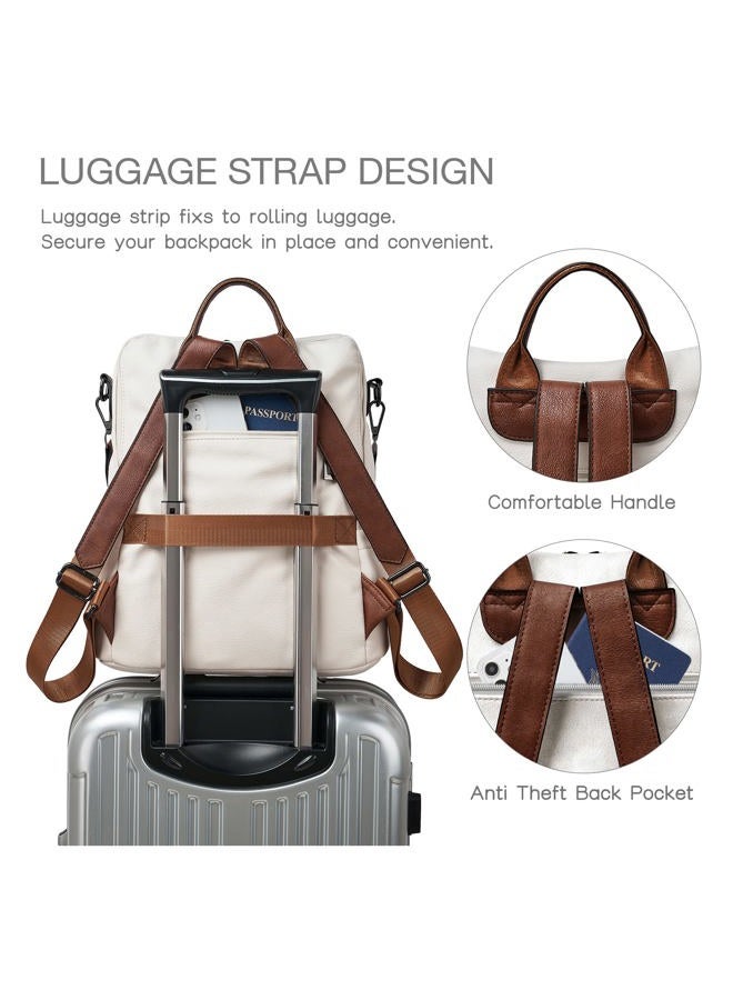 Shrrie Women's Backpack with Wallet, Stylish Backpack, PU Leather, Waterproof, Anti-Theft, Convertible Shoulder Bag for Travel, Work, School, University, Shopping, Beige with Brown, M - Image 2