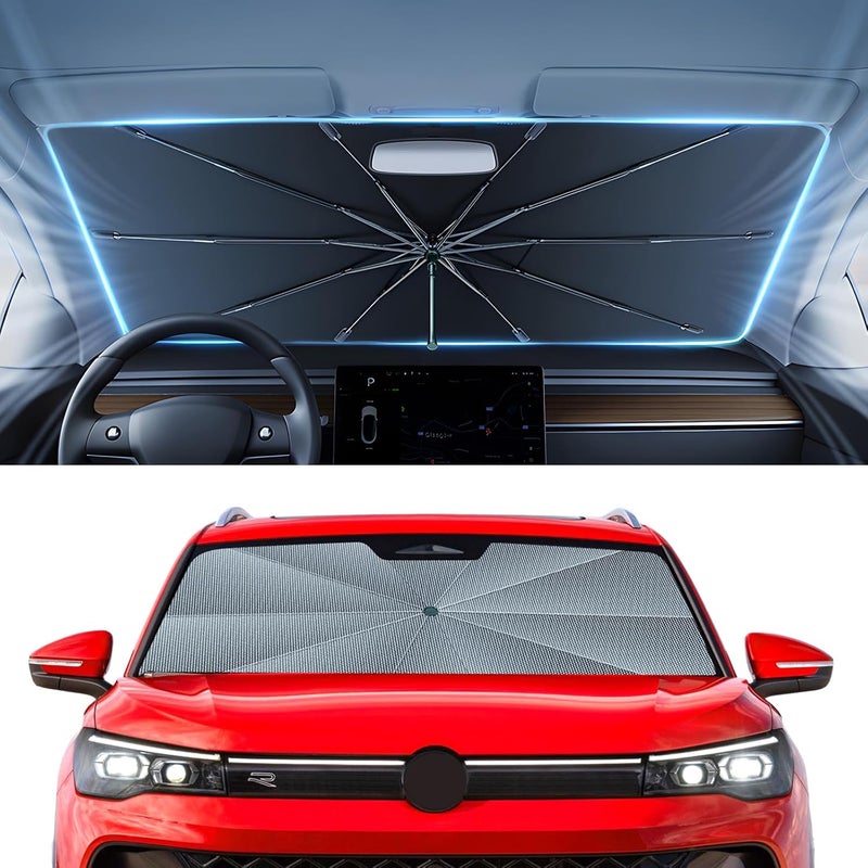 Autorder Windshield Sun Shade Umbrella for 2025 Volkswagen VW Tiguan Accessories,Upgraded Ice Crystal Material,Easy Setup Umbrella Sunshade for Car Windshield,100% Sun Blocking - Image 1