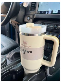 Quencher H2.0 40 oz Handle & Straw Tumbler | Triple Open Lid | Travel Cup Carrier Compatible | Insulated Stainless Steel Tumbler | BPA Free | Cream 2.0