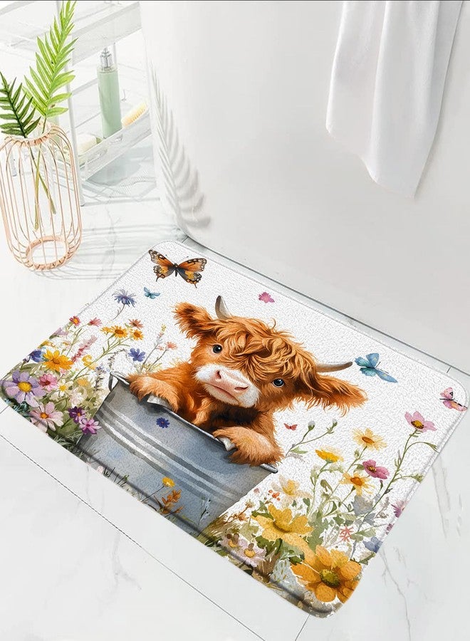 Highland Cow Floral Bath Mat,Cute Rustic Brown Cattle Butterfly Flower Animal Farmhouse Bathroom Kitchen Runner Rug,18x30 Inch - Image 4