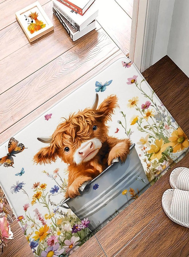 Highland Cow Floral Bath Mat,Cute Rustic Brown Cattle Butterfly Flower Animal Farmhouse Bathroom Kitchen Runner Rug,18x30 Inch - Image 3