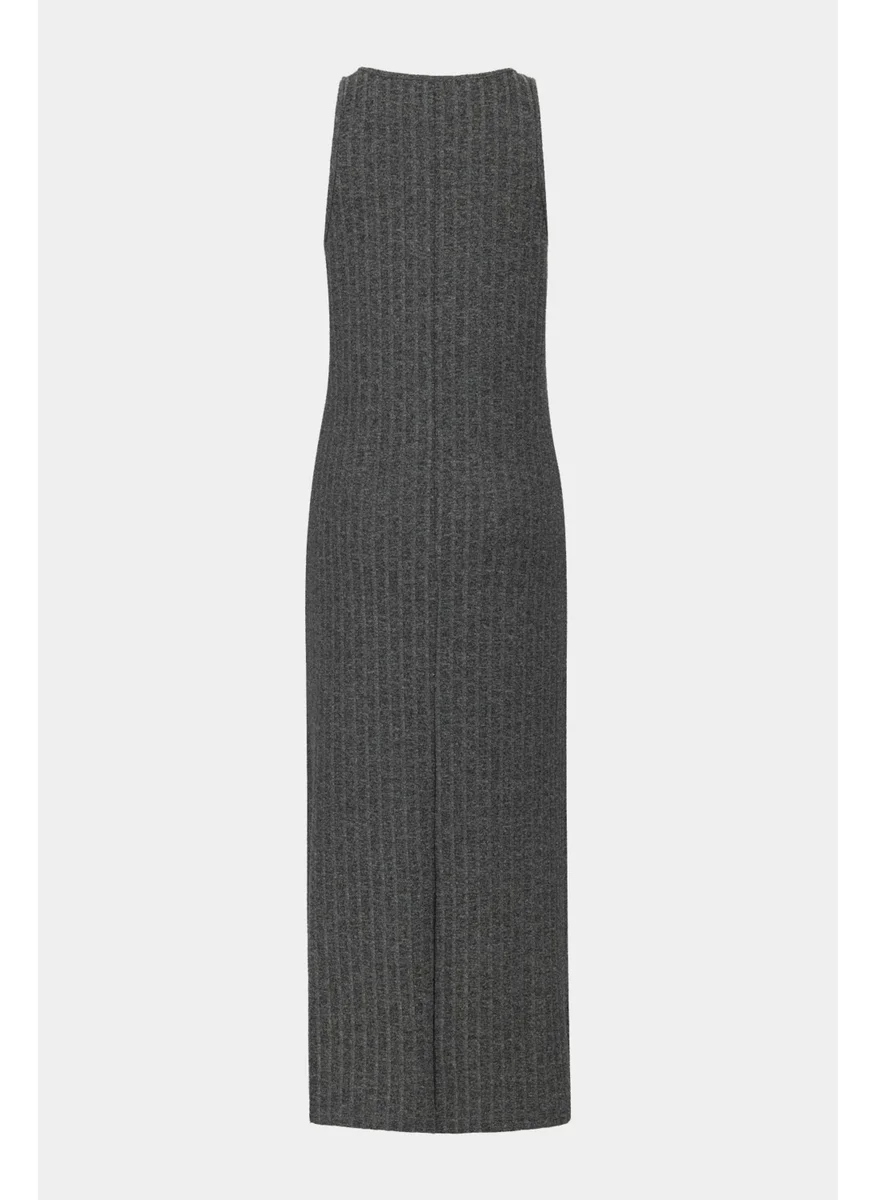 JUNE Women's V Neck Thick Strap Slit Detail Midi Dress