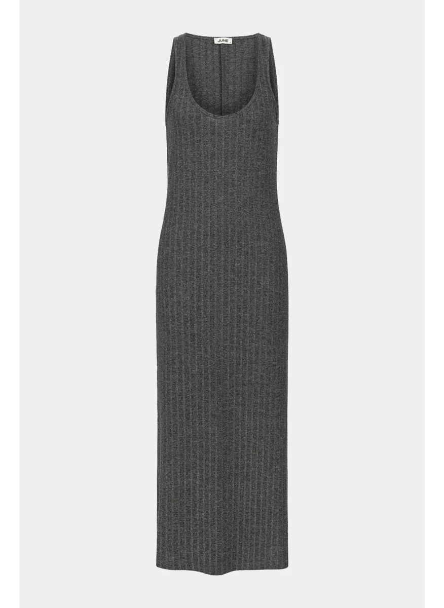 JUNE Women's V Neck Thick Strap Slit Detail Midi Dress