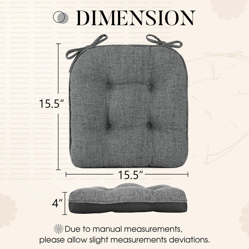 Basic Beyond Chair Cushions for Dining Chairs 4 Pack, Chair Cushion with Ties and Non Slip Backing, 15.5 x 15.5 inches Tufted Kitchen Chair Pads for Dining Chairs(Dark Grey) - Image 2