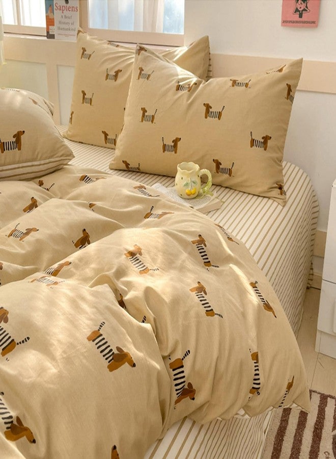 Bildenly Dachshund Duvet Cover Set Queen Size Khaki Sausage Dog Stripe Reversible Comforter Cover 3 Pcs Cute Puppy Dog Pet Pattern Bedding Set with Zipper Closure and 2 Pillowcases for Girls Boys - Image 5