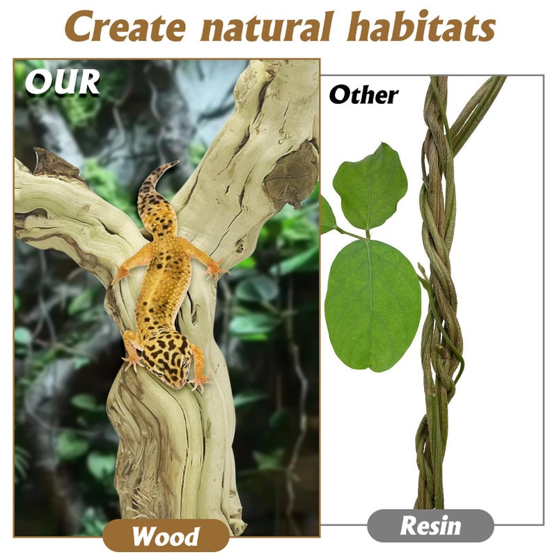 VCEPJH Large Snake Climbing Branch Decor 15.5 in Natural Reptile Wood Cork Log Bearded Dragon Tank Accessories Tree Trunk for Chameleon Gecko Ball Python Frog - Image 5