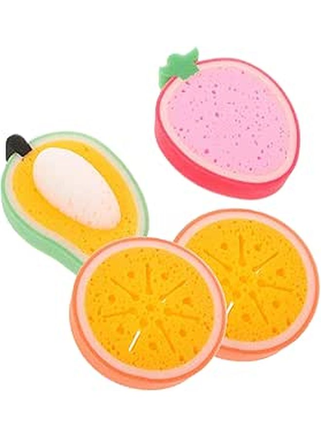 4pcs Fruit Kitchen Sponges Thickened Scrubber Orange Strawberry Mango Dishwashing Oil Removal - Image 1