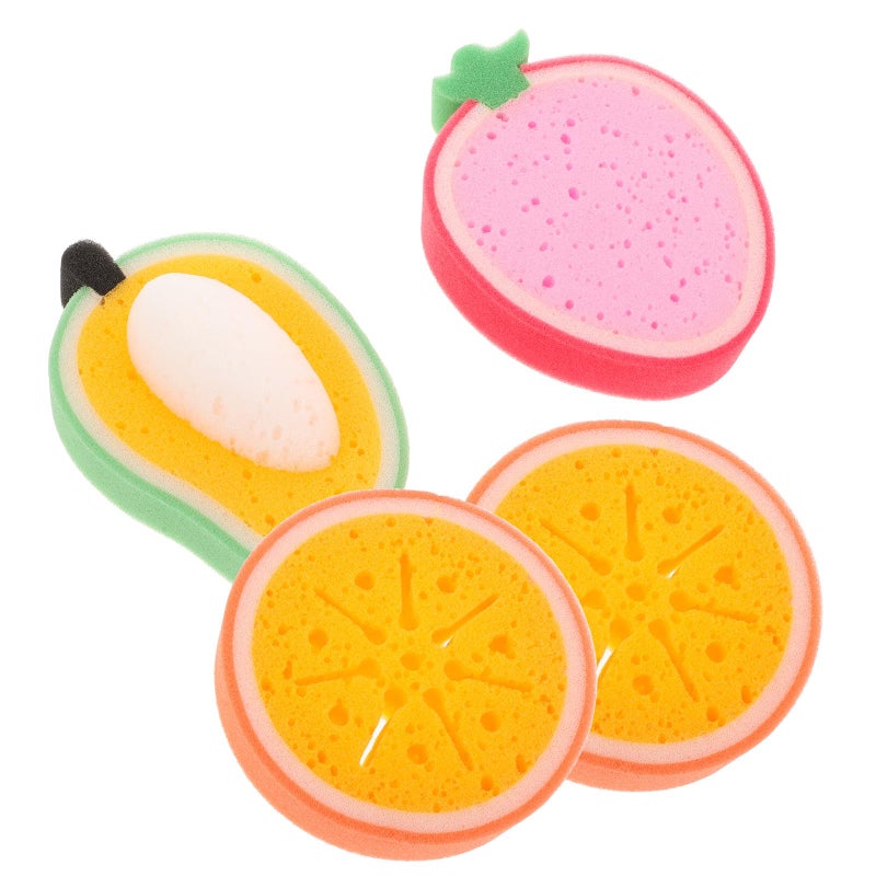 4pcs Fruit Kitchen Sponges Thickened Scrubber Orange Strawberry Mango Dishwashing Oil Removal - Image 2