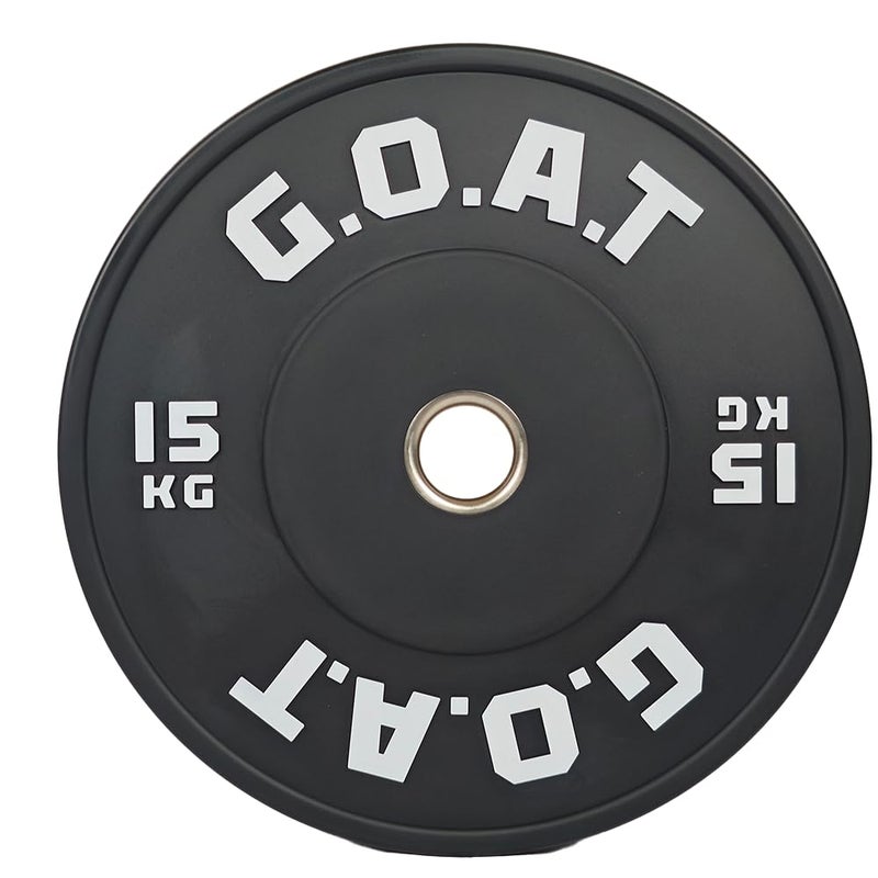 G.O.A.T Black Rubber Weight Plate (15kg) – Olympic Bumper Plate for Strength Training – Durable, Low Noise, Floor Protection - Image 1