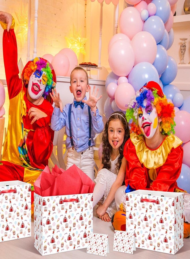 حقيبة هدايا LUUFILx للكرنفال للبنات، ورق تغليف أحمر وأبيض للكرنفال بمقبض شريطي، ورق مناديل، بطاقة معايدة، ورق تغليف السيرك، لوازم تزيين حفلات أعياد ميلاد الأطفال - Image 3