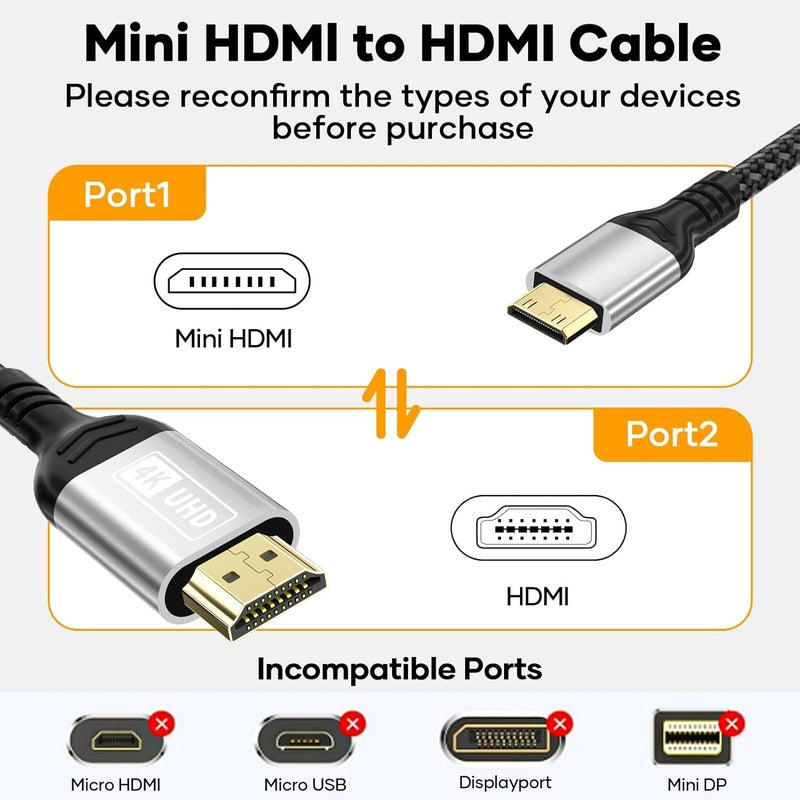 كابل HDMI صغير من نوع Mini HDMI إلى HDMI، طوله 1 متر، يدعم تقنيات 4K @ 60Hz، ويدعم تنسيقات 4K وUHD وHDR وeARC، بسرعة نقل بيانات تصل إلى 18 Gbps. متوافق مع الكاميرات الرقمية (DSLR) وجهاز Raspberry Pi Zero وبطاقات الرسوميات والأجهزة اللوحية وأجهزة العرض وأجهزة اللابتوب وكاميرات Nikon. - Image 4