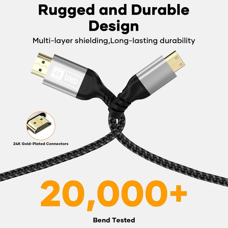 كابل HDMI صغير من نوع Mini HDMI إلى HDMI، طوله 1 متر، يدعم تقنيات 4K @ 60Hz، ويدعم تنسيقات 4K وUHD وHDR وeARC، بسرعة نقل بيانات تصل إلى 18 Gbps. متوافق مع الكاميرات الرقمية (DSLR) وجهاز Raspberry Pi Zero وبطاقات الرسوميات والأجهزة اللوحية وأجهزة العرض وأجهزة اللابتوب وكاميرات Nikon. - Image 5